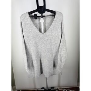 HM Gray V-Neck Knit Sweater Womens XL Long‎ Sleeve Heathered Pullover Top